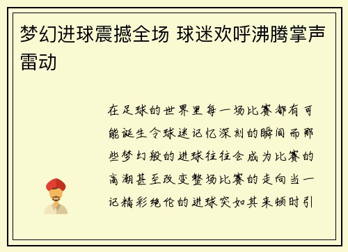梦幻进球震撼全场 球迷欢呼沸腾掌声雷动